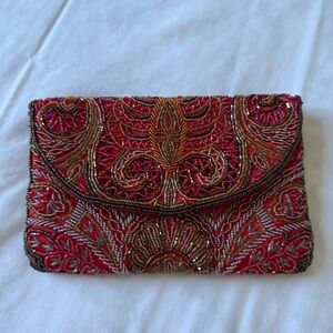 La Regale Elegant Beaded Clutch in Red and Gold